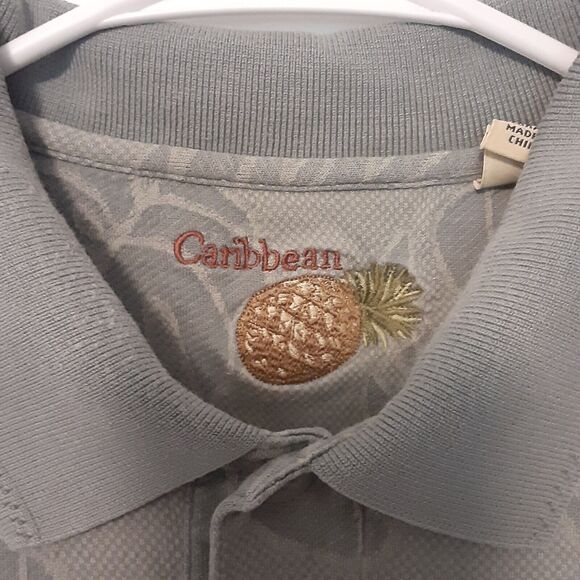 Caribbean Adult Mens L Gray Silk Blend Short Sleeve Polo Shirt Floral - Picture 3 of 7